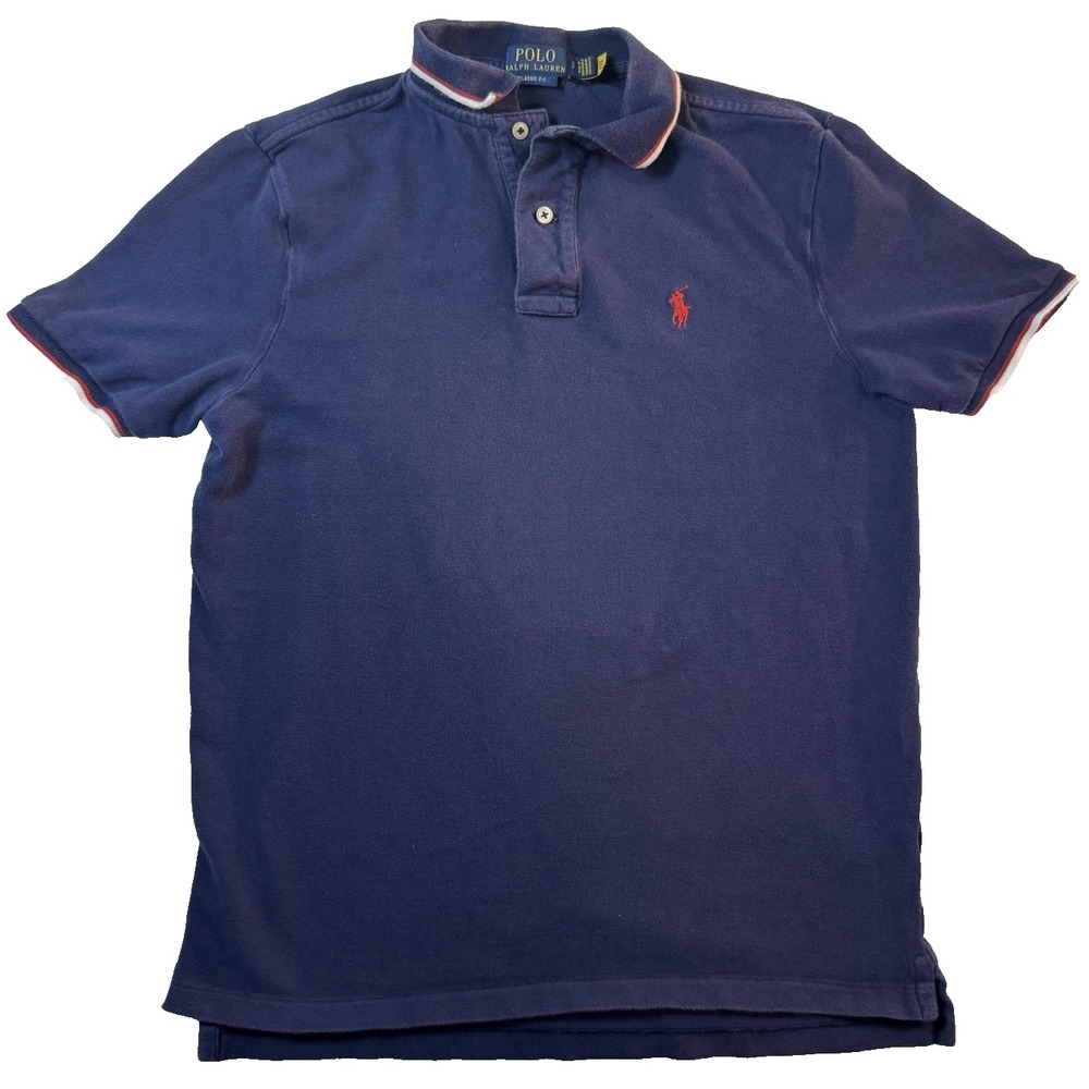 Polo Ralph Lauren Polo Shirt Quiet Luxury Mens S Blue Red Border Trim Streetwear